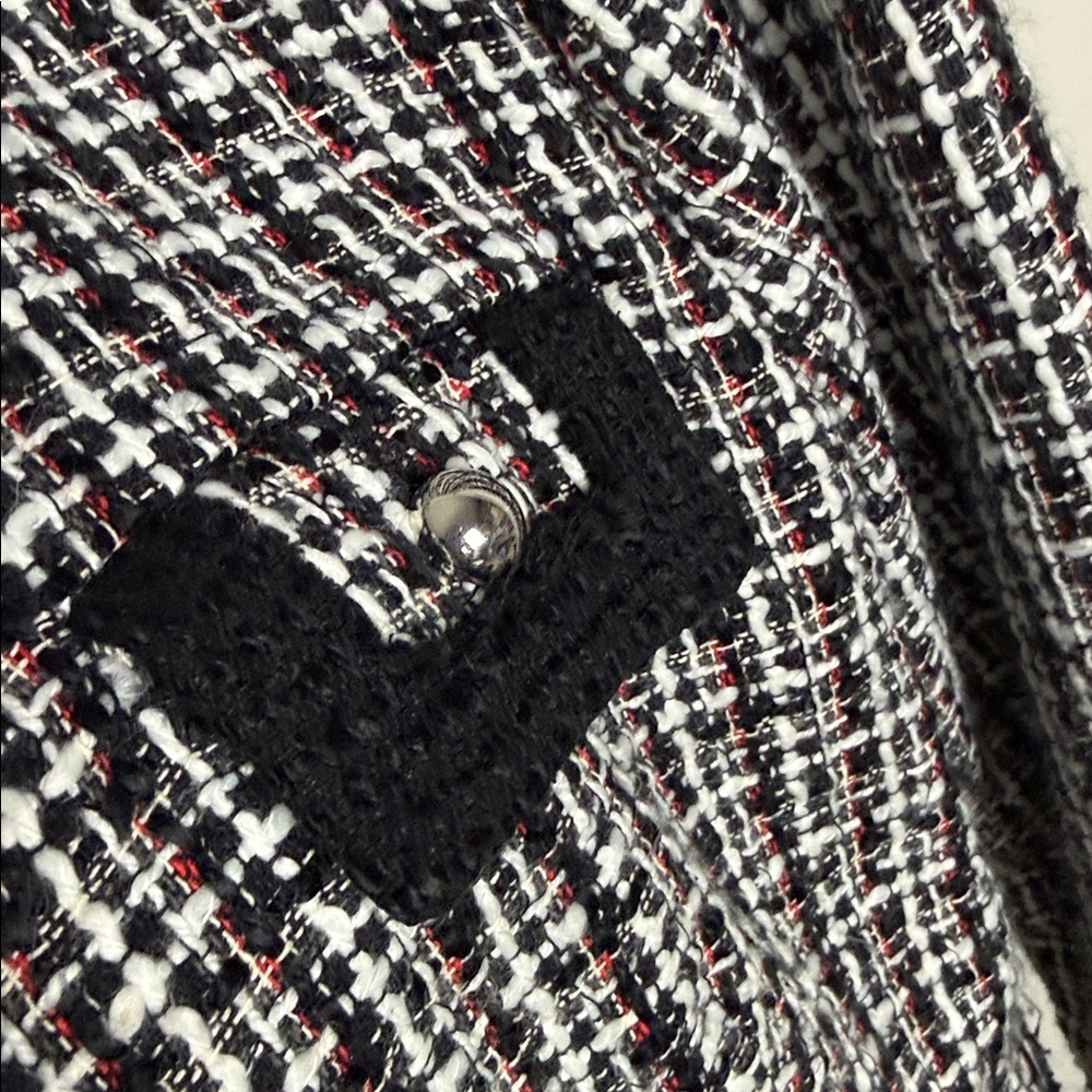 White House Black Market Black White Red Tweed Blazer / Jacket w/ Silver Buttons - Picture 5 of 17